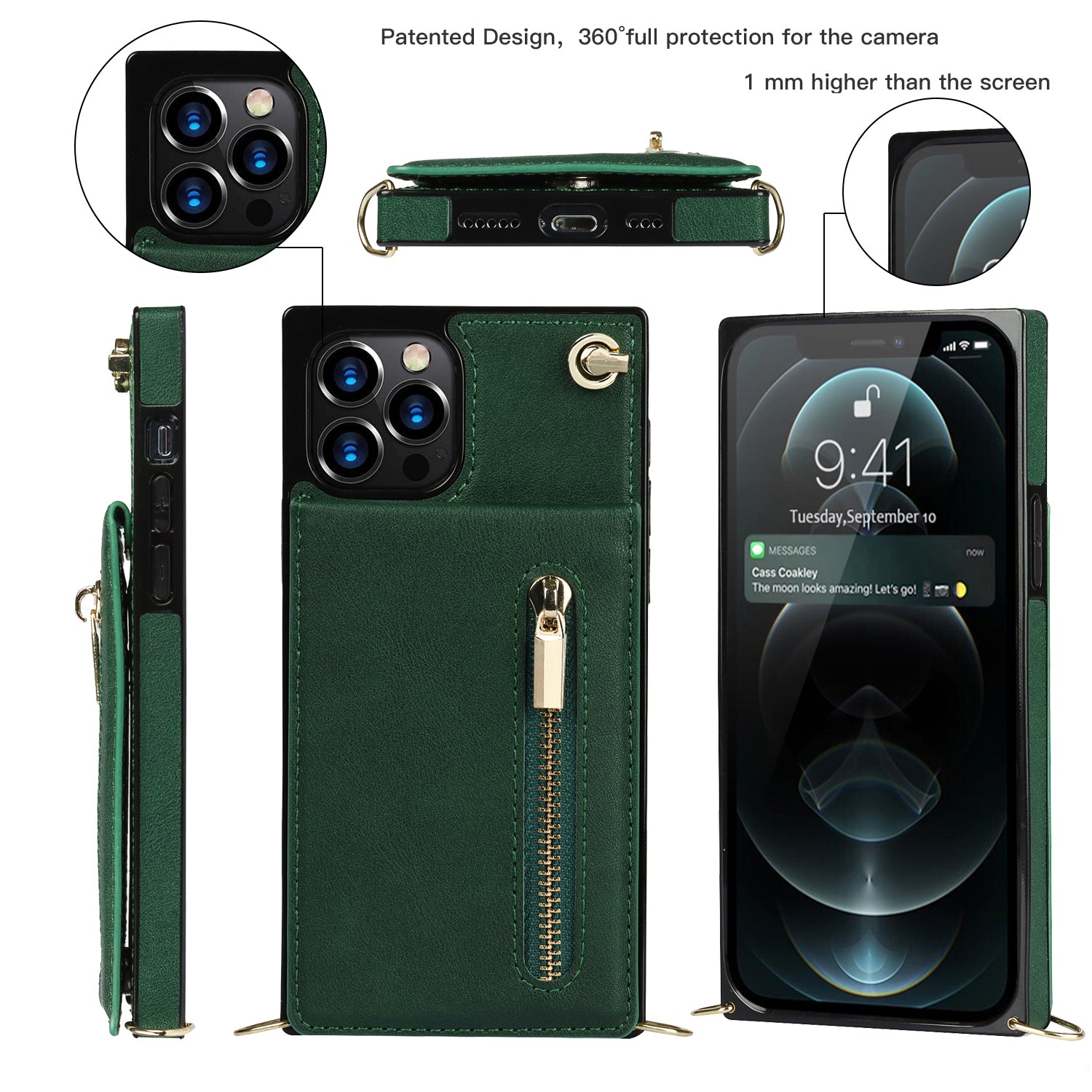 Luxury Zipper Wallet Crossbody Leather Case – Card Holder, Lanyard Strap, Shockproof Protection, Magnetic Closure, Stylish Flip Cover for iPhone