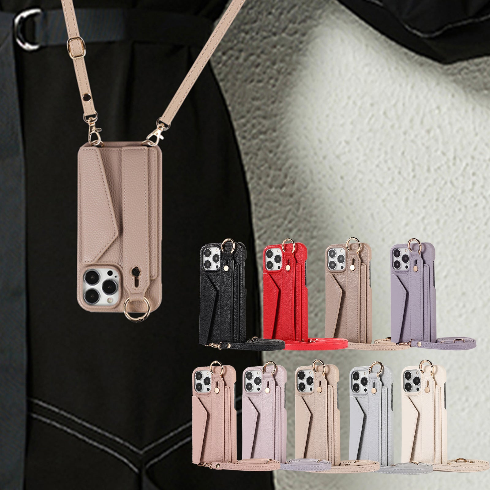 Luxury Crossbody Leather Wallet Case – Wrist Strap, Ring Holder, Card Slot, Shockproof Protection, Stylish Design for iPhone