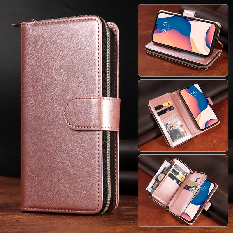 Premium 9 Card Slots Leather Wallet iPhone Case – Durable Zipper Flip Cover, Magnetic Stand, Shockproof Protection, Multi-Card Holder for iPhone