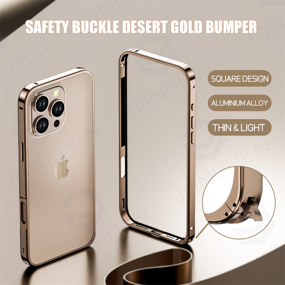 Luxury Ultra-Thin Metal Bumper Case - Light Aluminum Alloy Frame, Durable Back Protection, Sleek Desert Gold Finish | Case for iPhone