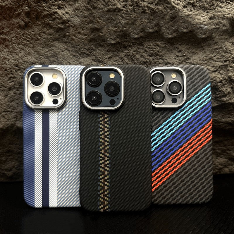 Hit Color Carbon Fiber Texture MagSafe Phone Case – Wireless Charging Hard PC Cover with Relief Design for iPhone Models