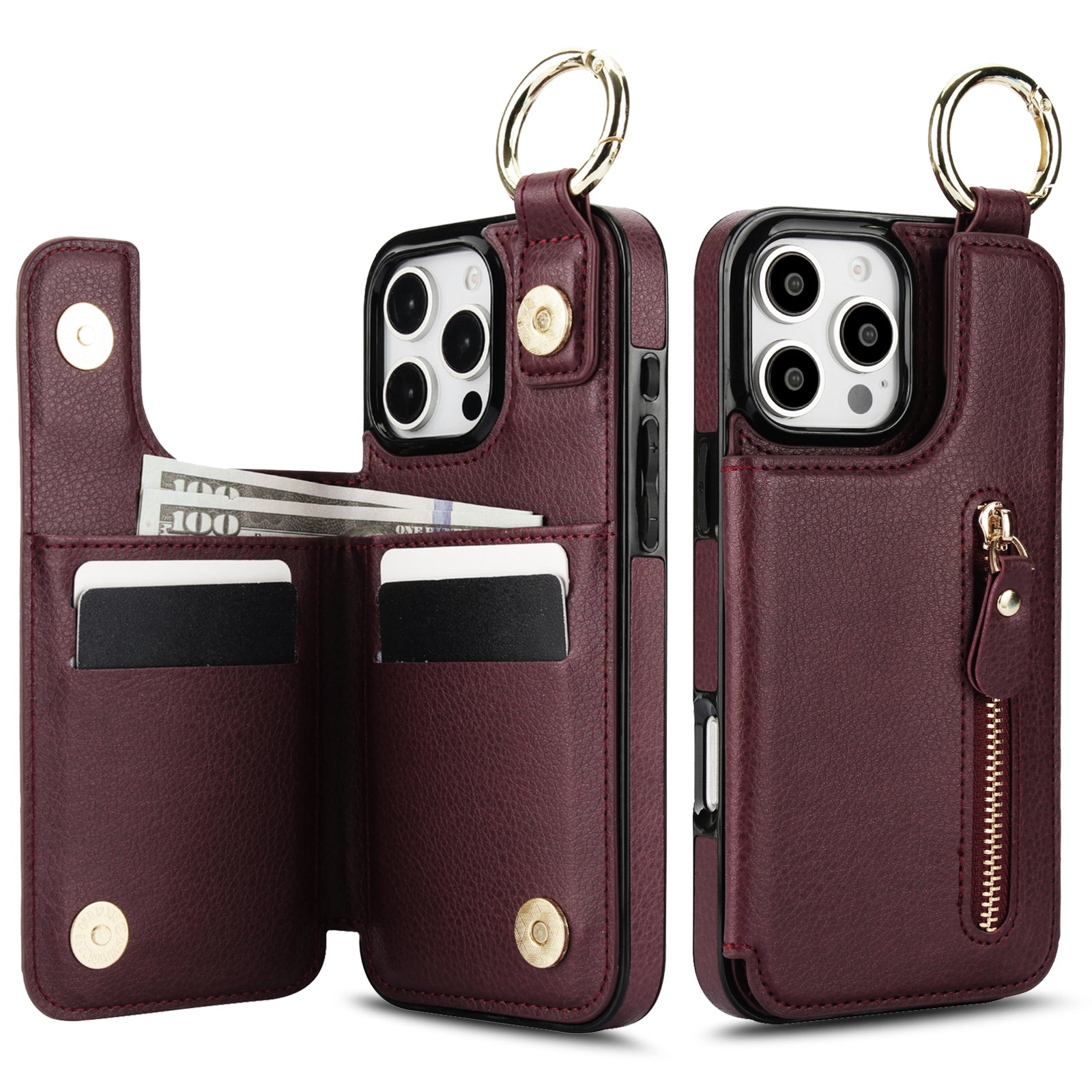 Luxury Zipper Wallet Leather Phone Case – Card Holder, Ring Stand, Shockproof Protection, and Crossbody Design for Secure & Stylish Convenience