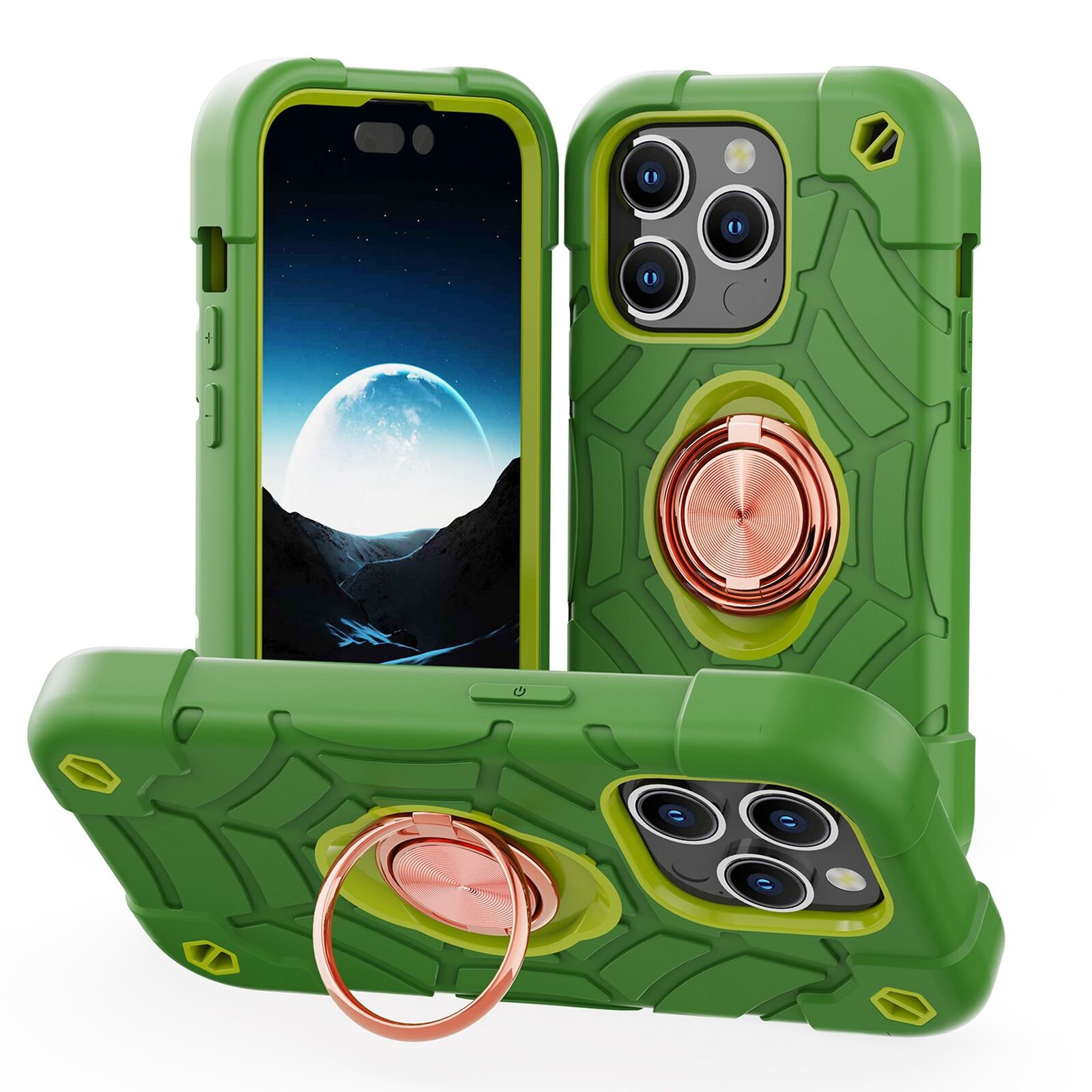 Military-Grade Heavy-Duty Phone Case – Shockproof Rugged Cover with Kickstand Ring Holder for iPhone Models