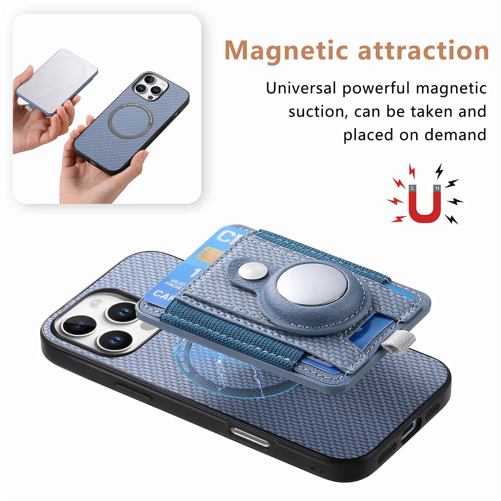 Luxury 2-in-1 Detachable Wallet Case for iPhone Magnetic Card Slot, Airtag Holder, Wireless Charging Stand Premium Protection