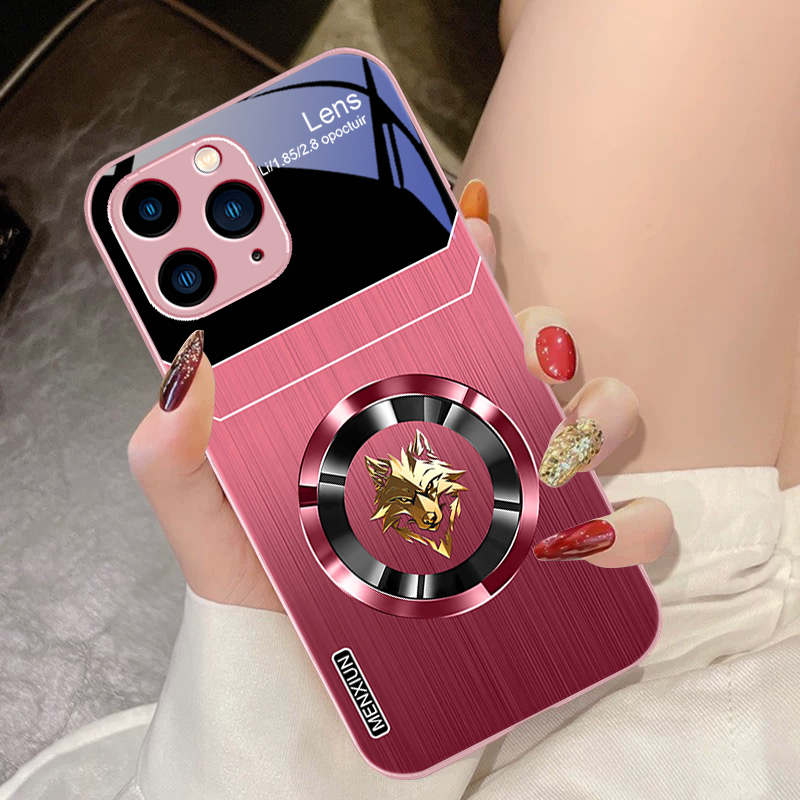 Luxury Aperture Wolf Green & Rose Purple Tempered Glass Phone Case Stylish Cover for iPhone Scratch-Resistant, Durable Design