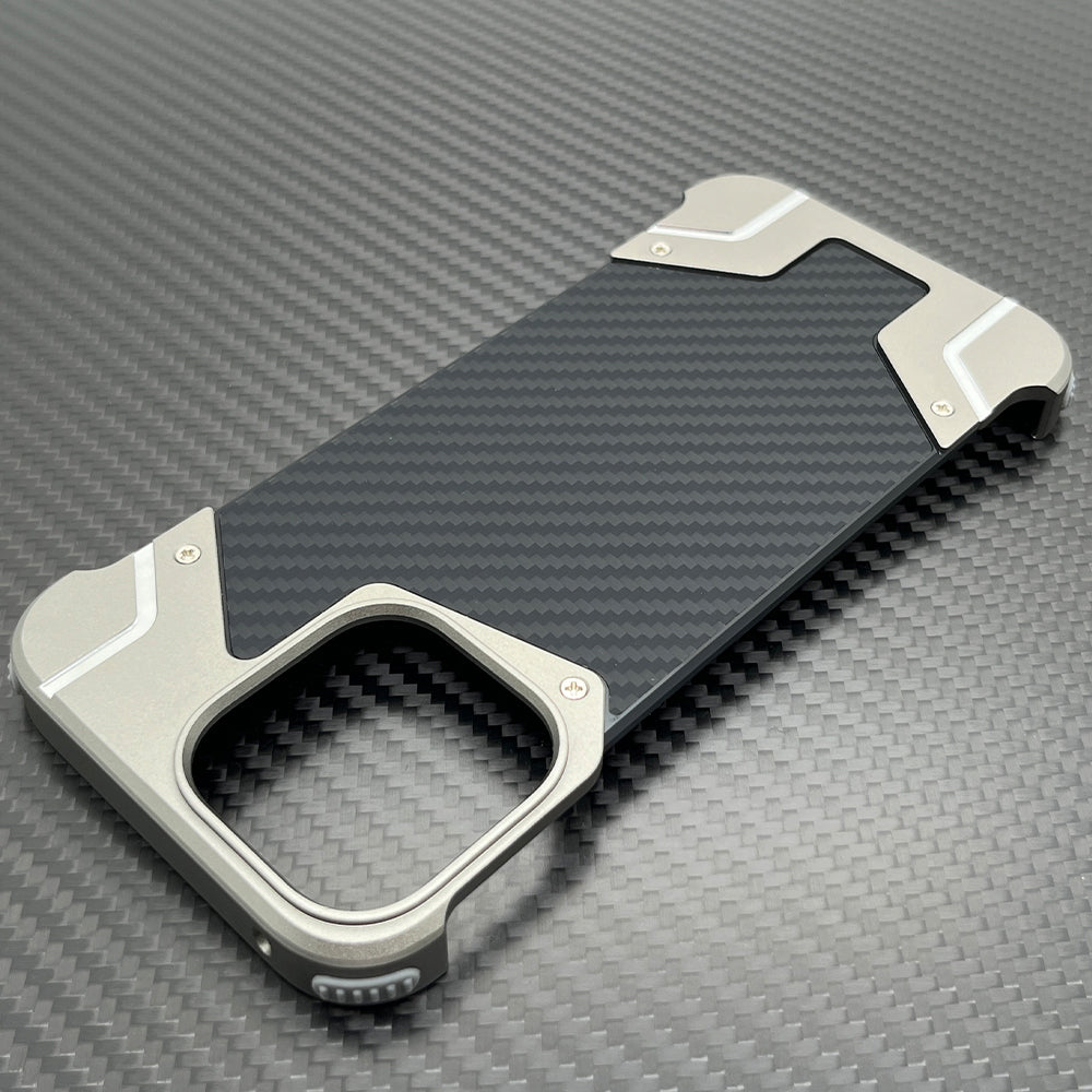 Carbon Fiber Metal Armor Case – Frameless Shockproof Cover with Built-In Invisible Magnetic Design for iPhone Models