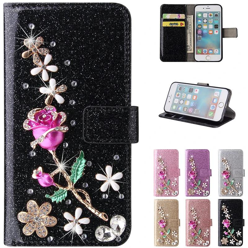 Luxury Flip Glitter Phone Case For iPhone 16 15 14 13 12 Mini 11 Pro XR X XS Max 8 Plus SE 2022 Bling Leather Book Wallet