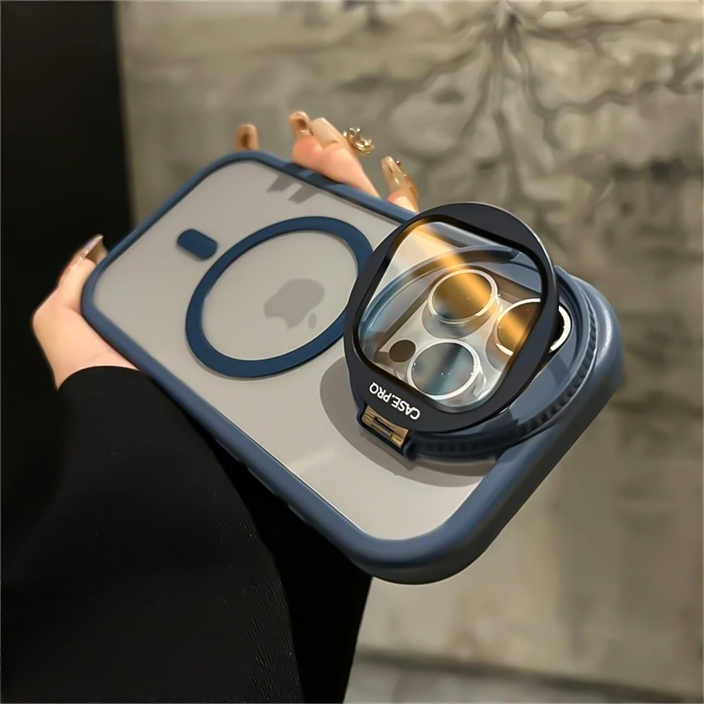 Luxury Glass Camera Stand Case - Transparent Magnetic Acrylic Cover, Wireless Charging Compatible, Durable Protection | Case for iPhone