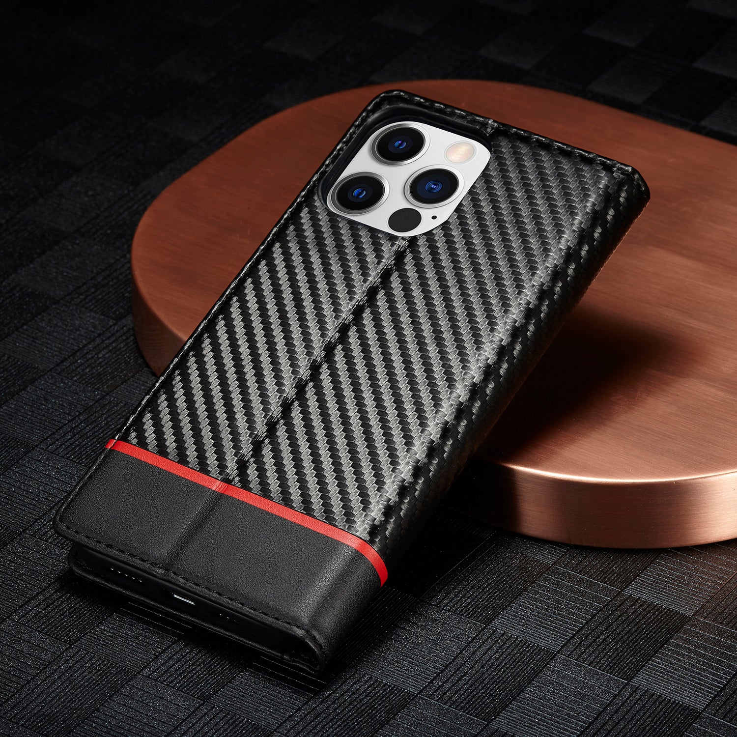 Luxury Carbon Fiber Leather Wallet iPhone Case – Magnetic Flip Cover, Card Holder, Shockproof Protection, Stylish & Durable for iPhone