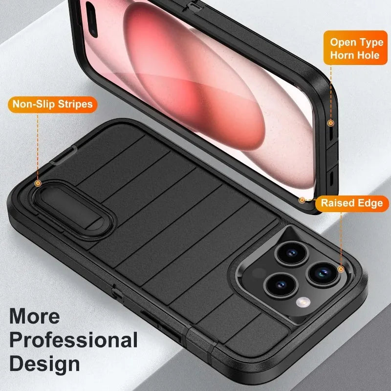 New 3-in-1 Hybrid Defender Case – Kickstand Full-Body Protection Cover for iPhone Models, Rugged and Durable Design