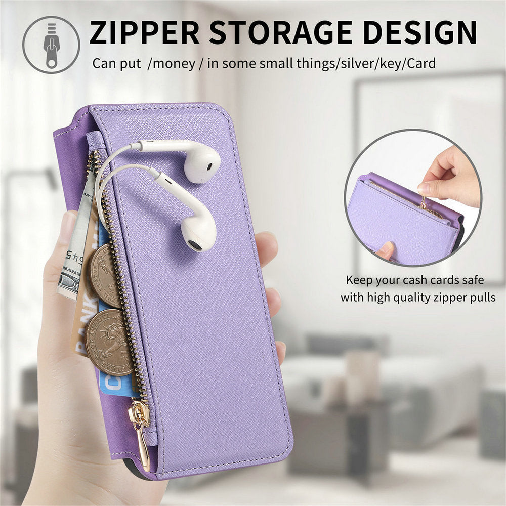 Premium 2-in-1 Magnetic Wallet Case – Zipper Leather Bag, Card Slot, Wireless Charging Compatible, Shockproof Protection for iPhone