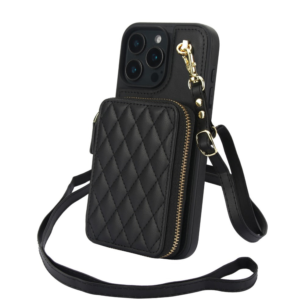 Luxury Crossbody Lanyard Phone Case – Zipper Wallet Leather Cover with Card Holder, Shoulder Strap, and Full Protection for iPhone Models