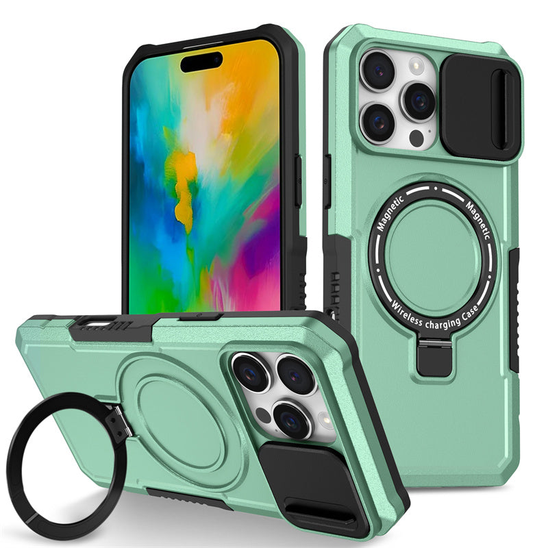 MagSafe Armor iPhone Case – Magnetic Holder, Wireless Charging, Slide Camera Protection, Rugged Full-Body Cover for iPhone Models