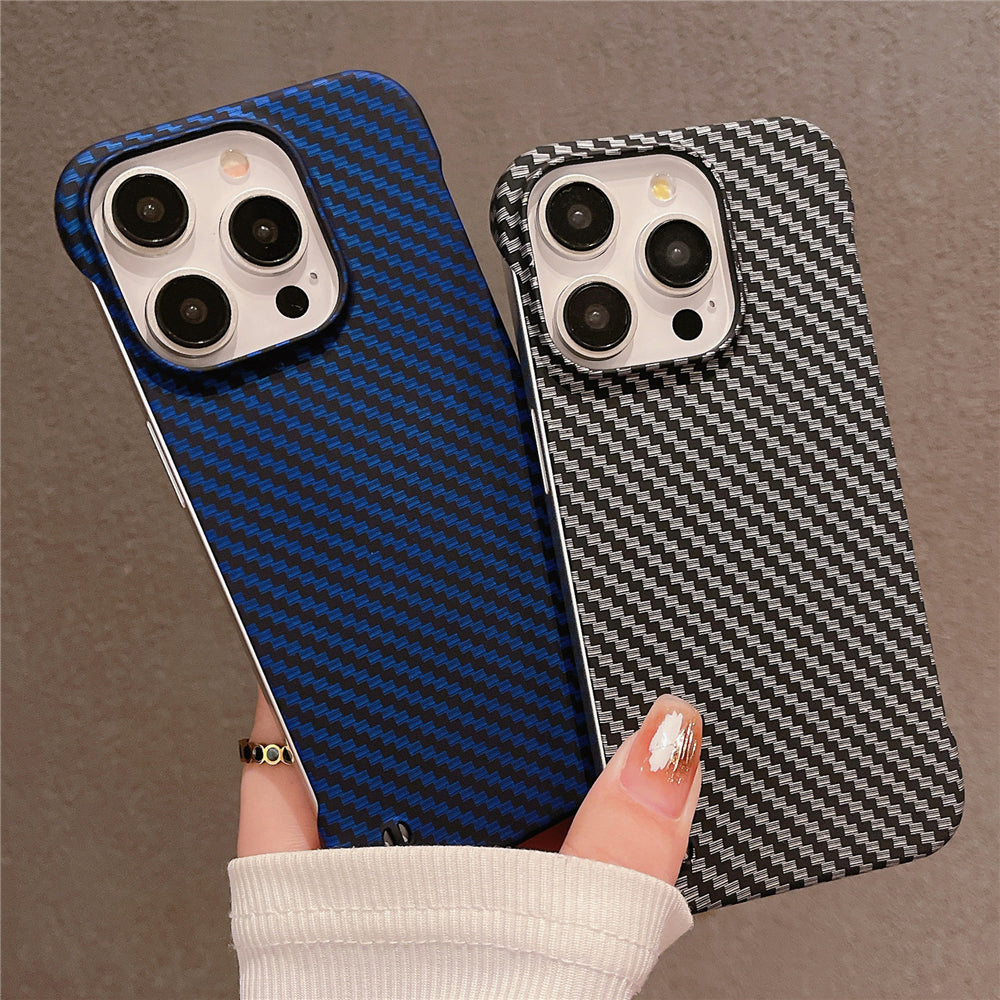 Premium Ultra-Thin Carbon Fiber Pattern Phone Case – Frameless Slim Hard Cover for iPhone Models, Lightweight and Durable