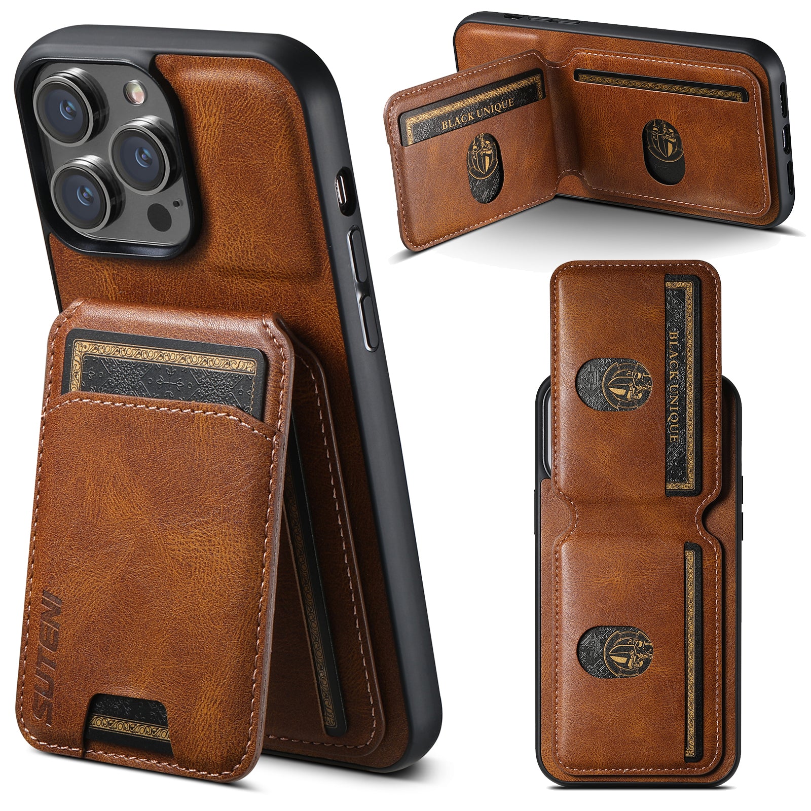 SUTENI Card Holder Leather Wallet Case – Magnetic Closure, Pocket Cover, Shockproof Protection for iPhone Models