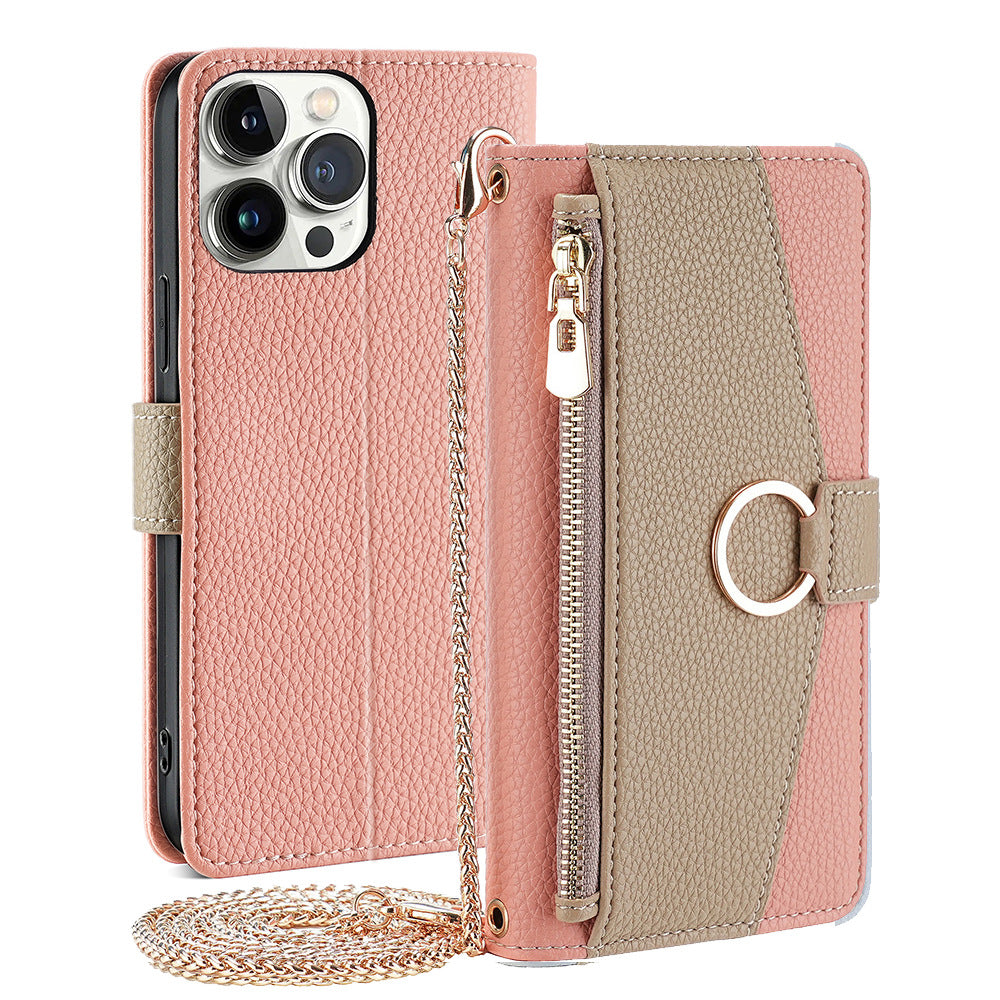 Premium Leather Crossbody Wallet Case for iPhone - Flip Mirror Design, Long Lanyard,  Shockproof Protection for iPhone Models