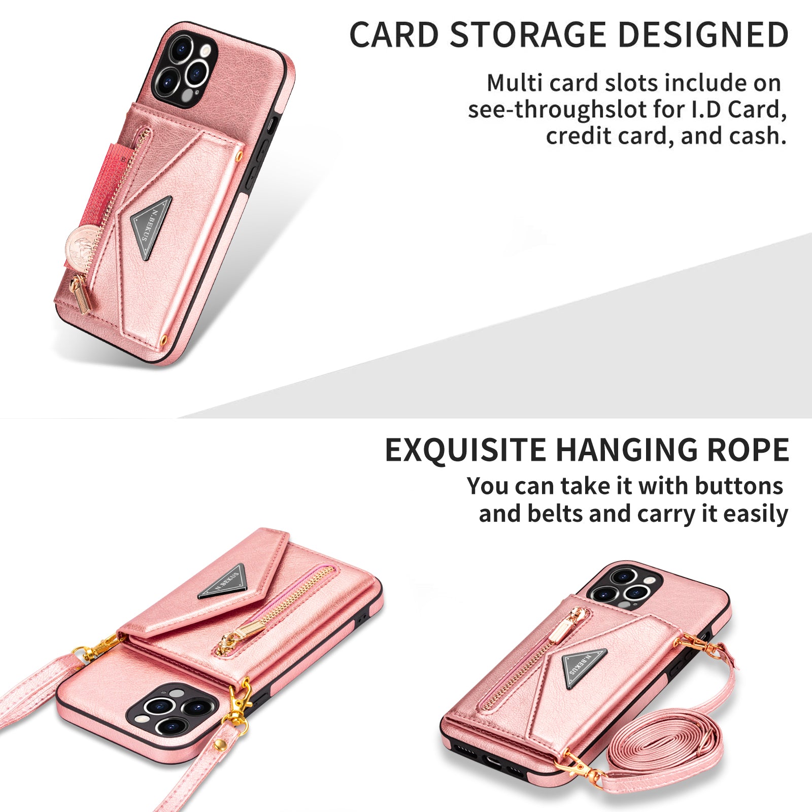 Zipper Wallet Crossbody Leather Case – Card Holder, Lanyard Strap, Secure Storage, Stylish Protection for iPhone Models