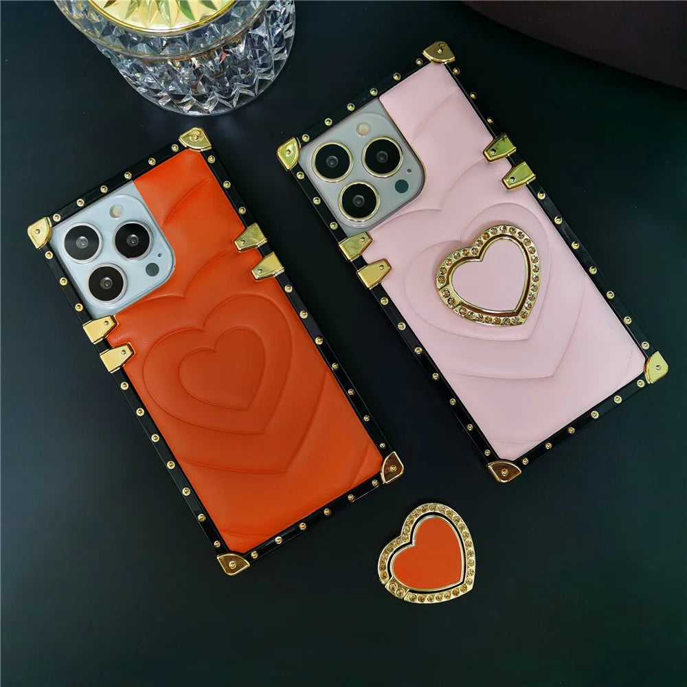 Luxury 3D Love Heart Soft PU Leather Case Shockproof Phone Cover for iPhone 15, 13 Pro Max, 12, 11 Pro, 14 Pro Max XR, XS Max