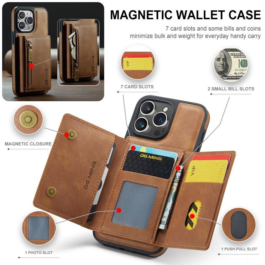 RFID Magnetic Detachable Leather Wallet Case – Wireless Charging, Stand Function, Secure Card Holder, Premium Protection for iPhone Models