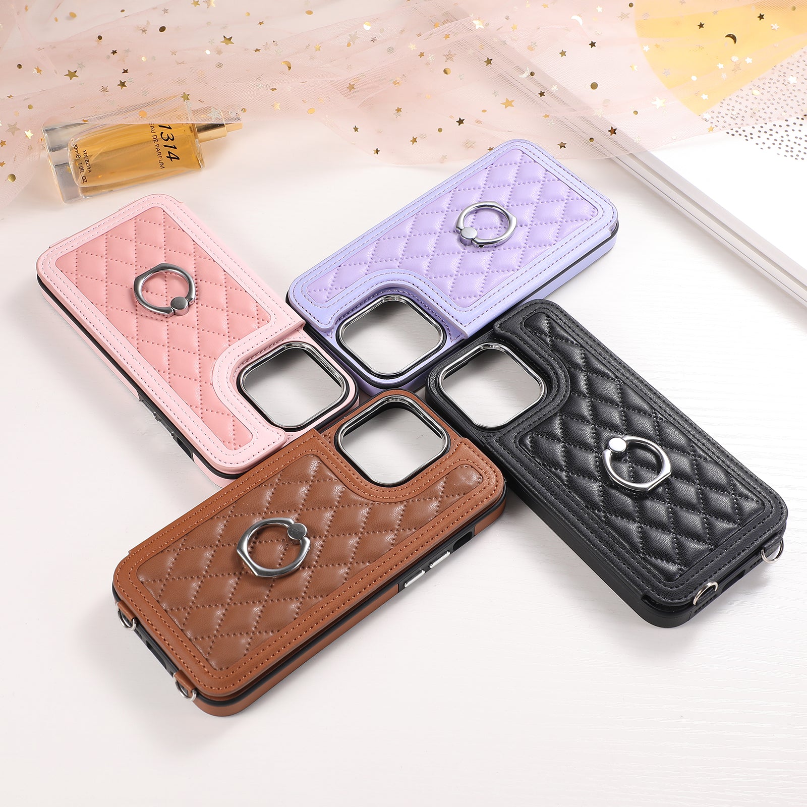 Luxury Crossbody RFID Leather Wallet Phone Case – Card Slot, Ring Holder, Double Buckle, Lanyard Bag Cover, Magnetic Closure