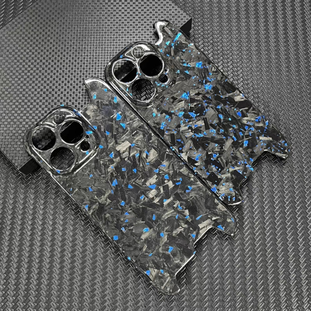 Glossy Forged Carbon Fiber Case – Ultra-Thin Genuine Glitter Shockproof Cover for iPhone Models, Sleek and Durable Design