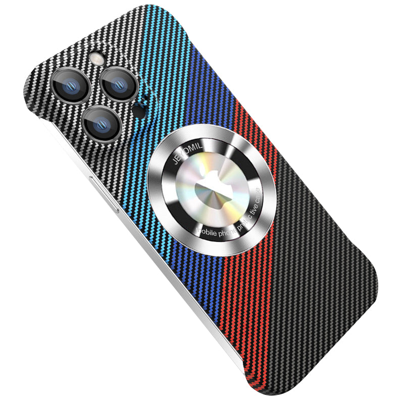 Premium Carbon Fiber Magnetic Phone Case – Frameless Protective Cover with Magnifying Glass Design for iPhone Models