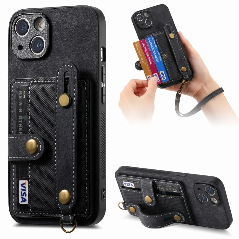 Luxury PU Leather Wallet Case with Wrist Strap – Stand Function, Card Holder, and Shockproof Protection for Secure and Stylish Convenience