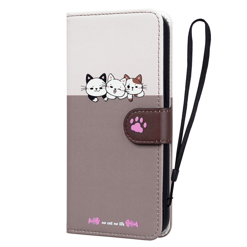 Cartoon Anime Flip Leather iPhone Case – Cute Pet Cat & Dog Print, Card Holder, Book-Style Wallet Cover, Magnetic Closure