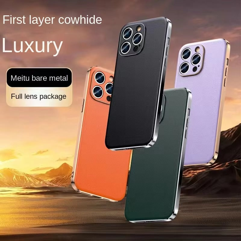 Luxury Genuine Cowhide Leather iPhone Case – Lens Protection, Durable & Stylish Premium Cover | Case for iPhone