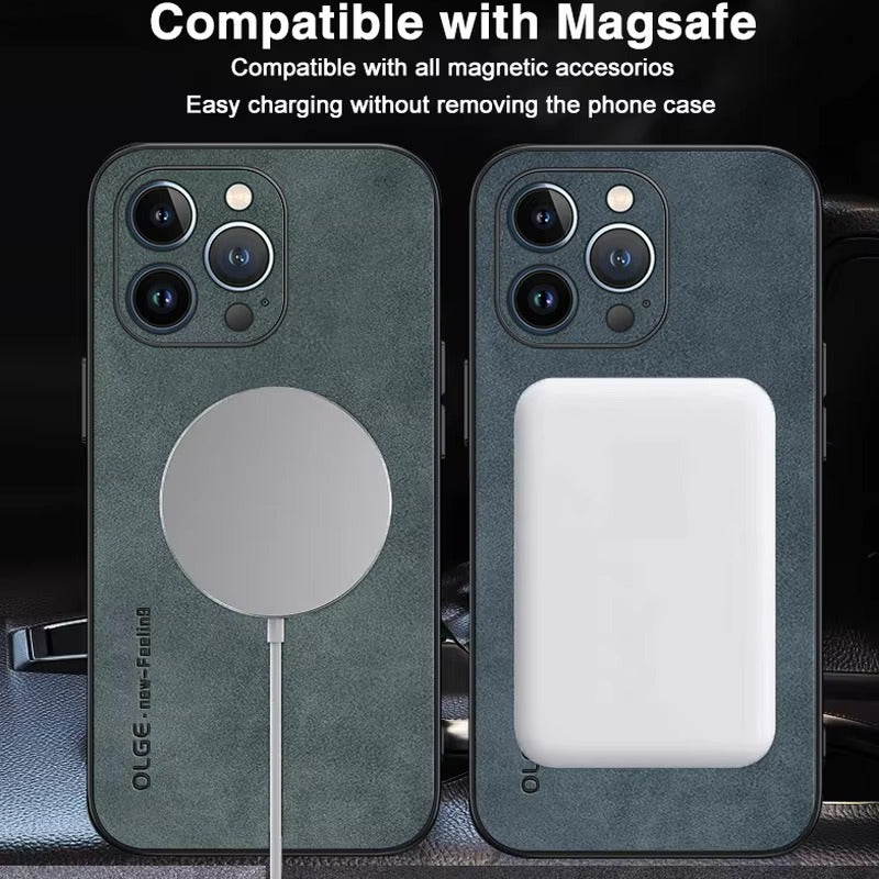 Luxury Magnetic Leather MagSafe Case – Wireless Charging, Shockproof, Stylish & Durable Protection | Case for iPhone