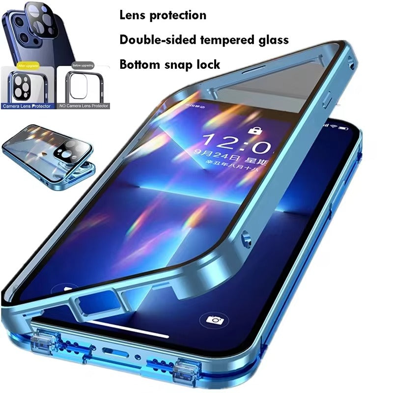 Luxury 360° Full Protection Magnetic Case – Metal Frame, Double-Sided Glass, Snap Lock Design, Shockproof Bumper Cover | Case for iPhone