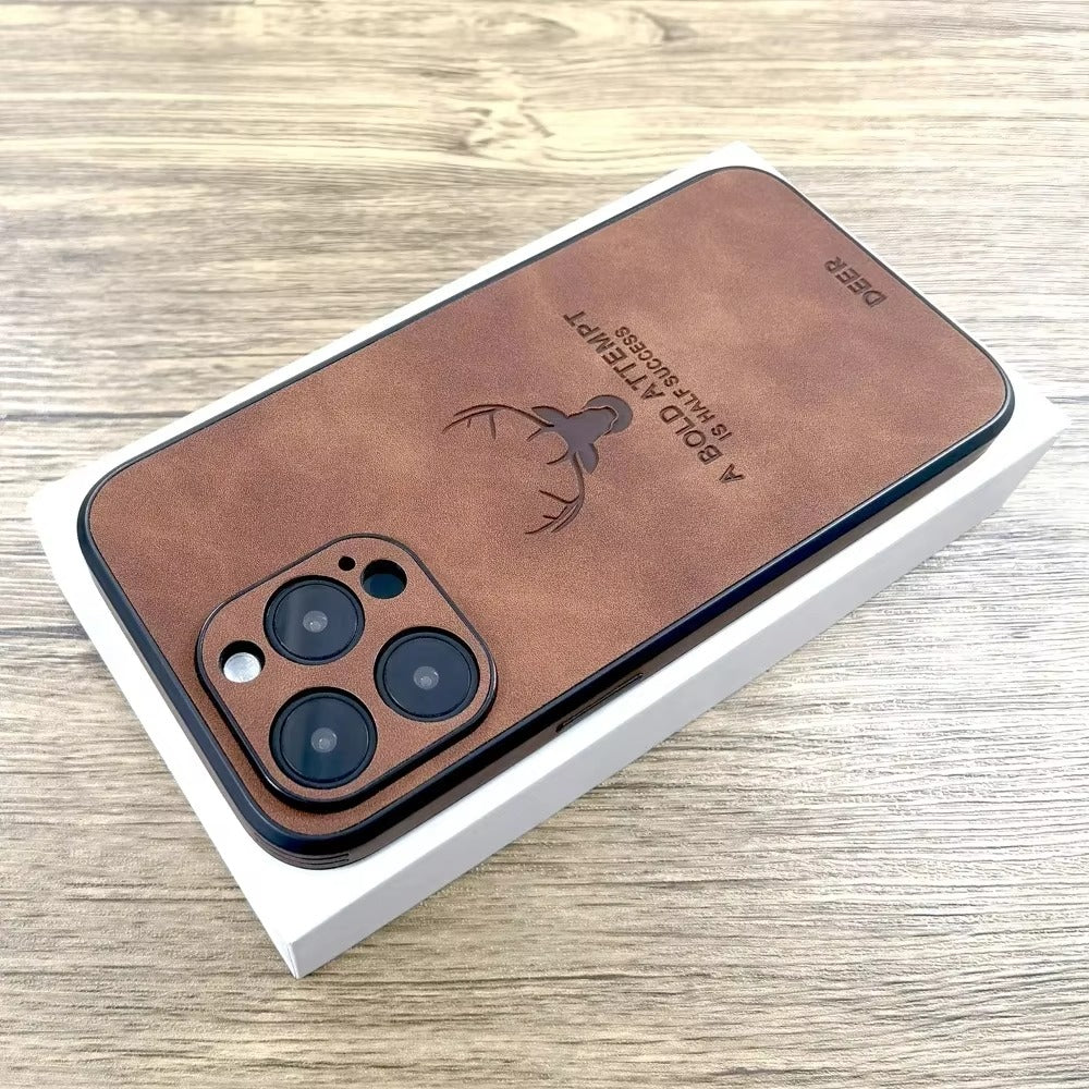 Luxury Vintage Lambskin PU Leather MagSafe Case – Wireless Charging, Deer Embossed Design, Full Protection, Stylish & Durable Cover | Case for iPhone