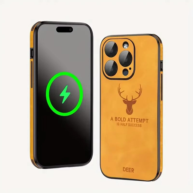 Luxury Retro PU Leather iPhone Case – Deer Pictorial Design, Full Back Protection, Stylish & Durable Cover | Case for iPhone