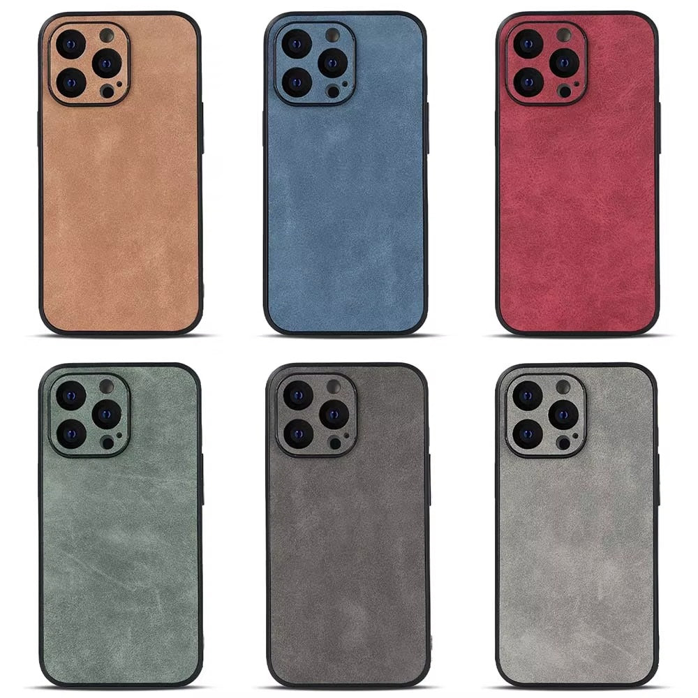 Luxury Vintage Leather Shockproof iPhone Case – Soft Silicone, Matte Finish, Durable & Stylish Protection | Case for iPhone