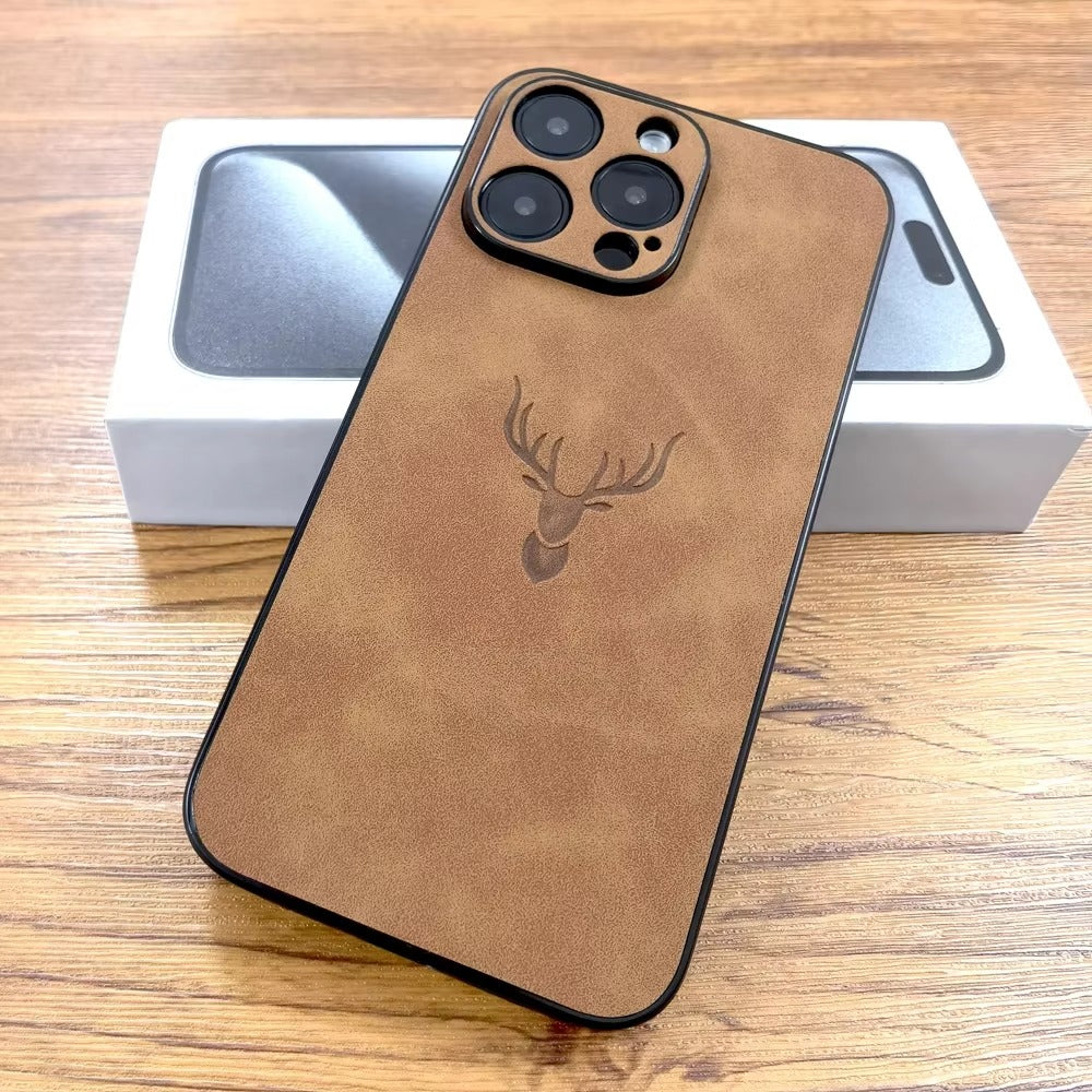 Luxury Retro PU Leather iPhone Case – Deer Pictorial Design, Full Back Protection, Stylish & Durable Cover | Case for iPhone