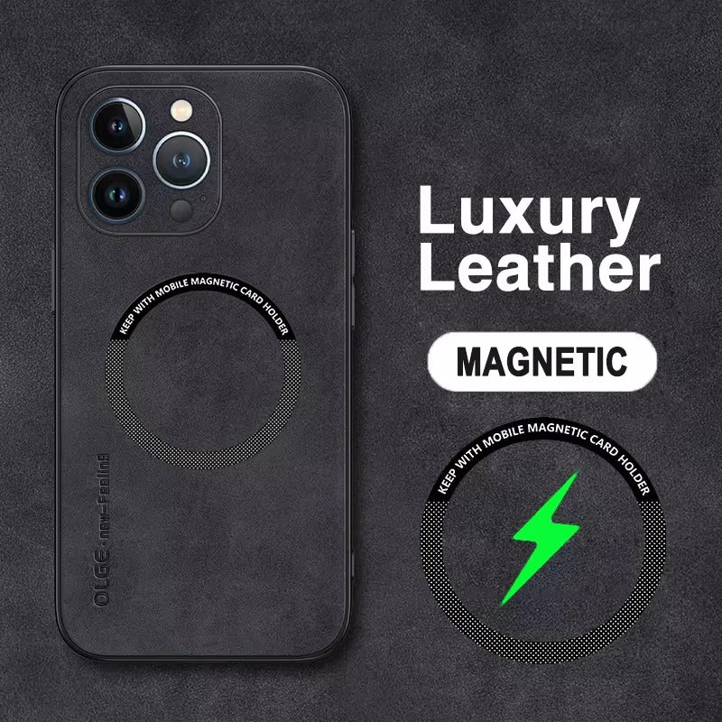 Luxury Magnetic Leather MagSafe iPhone Case – Wireless Charging, Shockproof, Stylish & Durable Protection | Case for iPhone