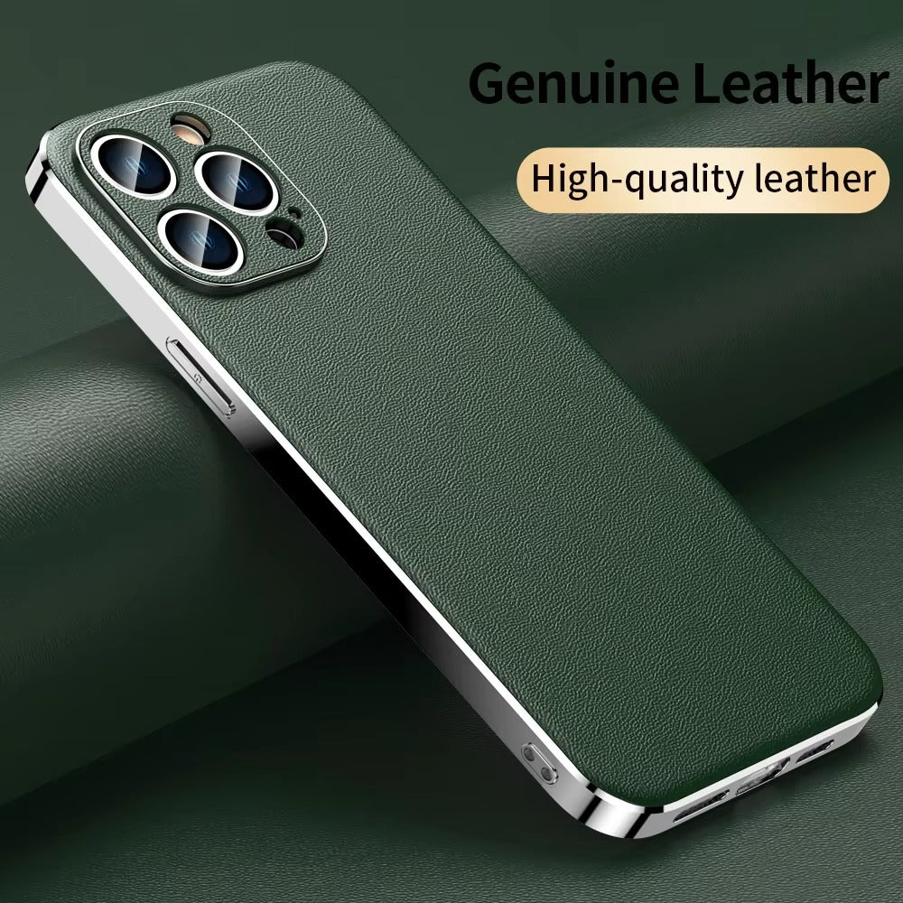 Luxury Genuine Cowhide Leather iPhone Case – Lens Protection, Durable & Stylish Premium Cover | Case for iPhone