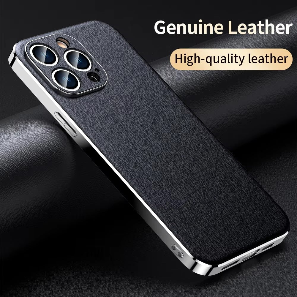 Luxury Genuine Cowhide Leather iPhone Case – Lens Protection, Durable & Stylish Premium Cover | Case for iPhone