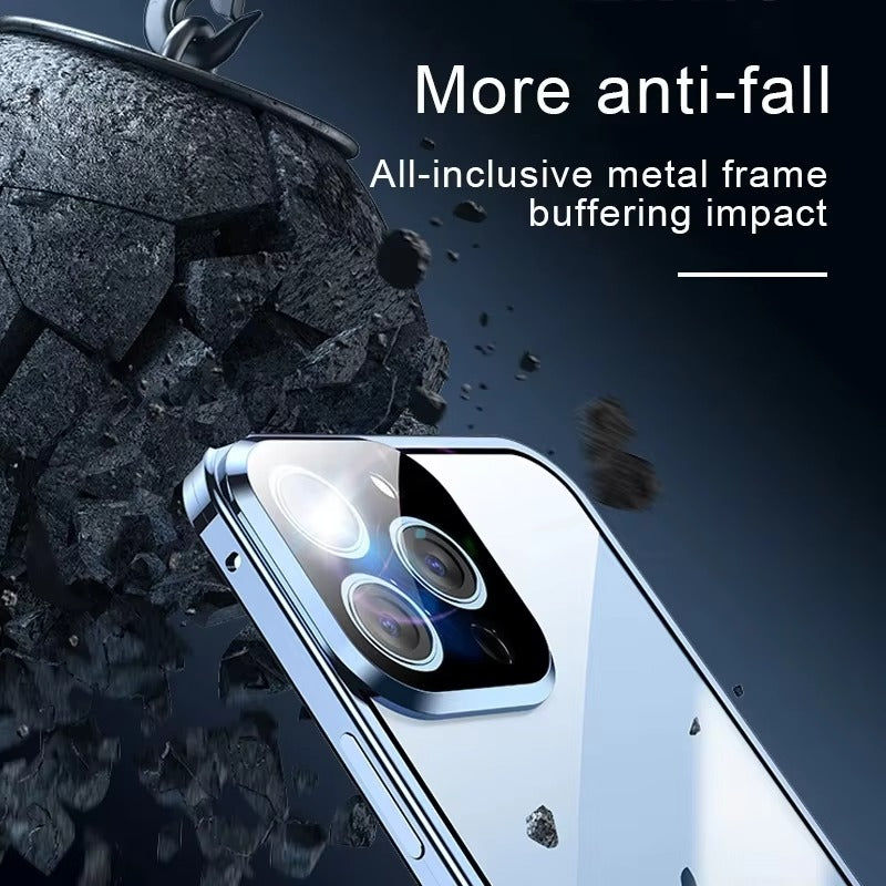 Luxury 360° Full Protection Magnetic Case – Metal Frame, Double-Sided Glass, Snap Lock Design, Shockproof Bumper Cover | Case for iPhone