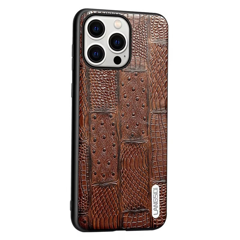 Luxury Genuine Cowhide Leather iphone case – Splicing Color Design, Shockproof Stylish & Durable Back Cover | Case for iPhone