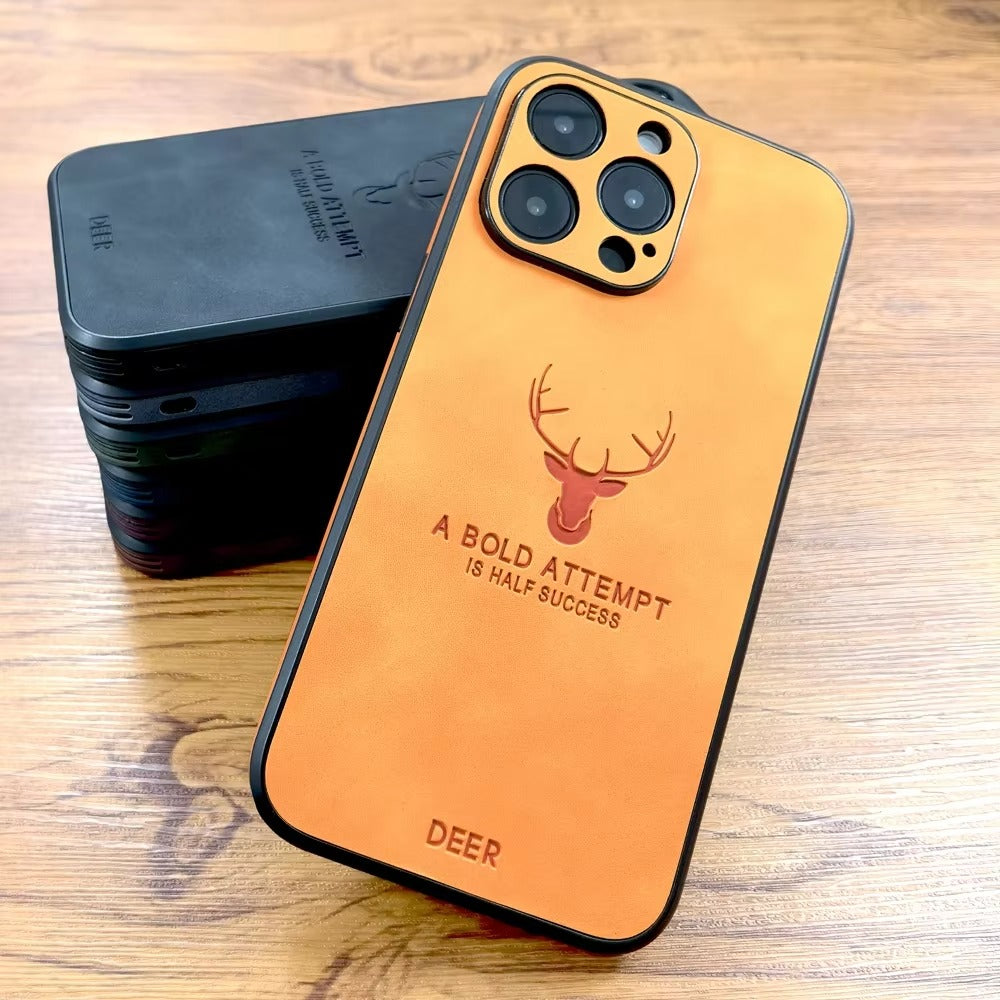 Luxury Retro PU Leather iPhone Case – Deer Pictorial Design, Full Back Protection, Stylish & Durable Cover | Case for iPhone