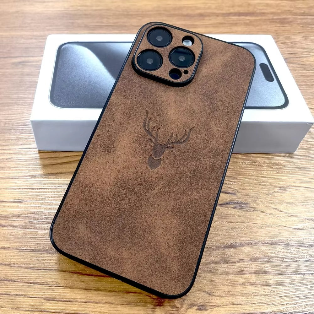 Luxury Retro PU Leather iPhone Case – Deer Pictorial Design, Full Back Protection, Stylish & Durable Cover | Case for iPhone