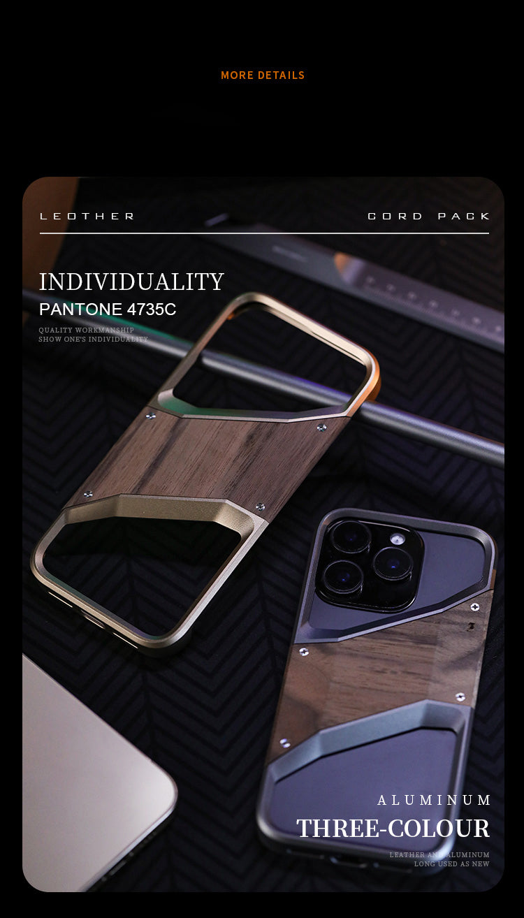 Irregular Metal Frame iPhone Case – Aluminum Alloy and Solid Wood Shockproof Frameless Cover for iPhone Models, Durable and Unique Design