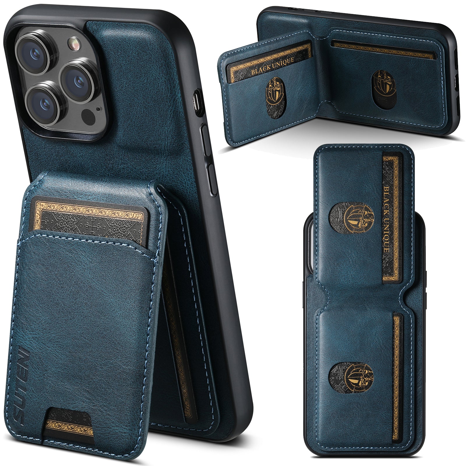 SUTENI Card Holder Leather Wallet Case – Magnetic Closure, Pocket Cover, Shockproof Protection for iPhone Models