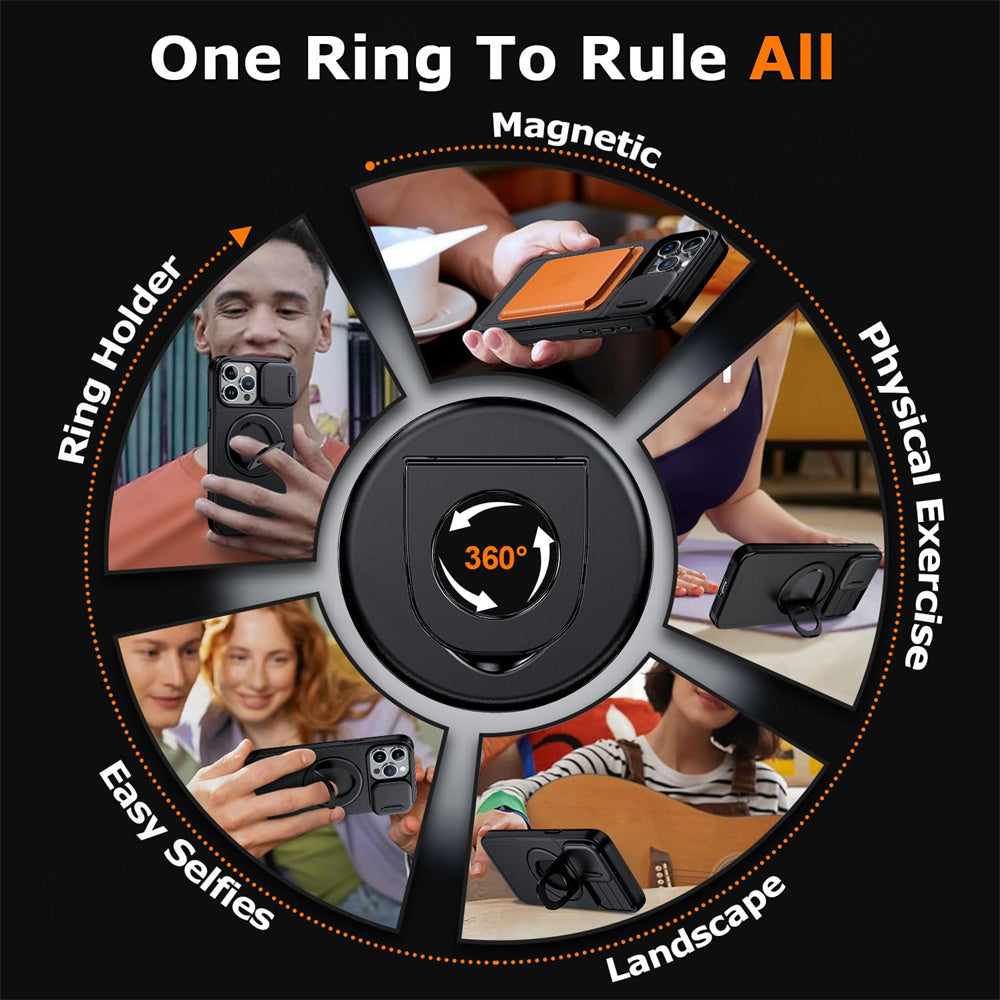 Magnetic Ring Stand iPhone Case – 360° Rotatable Shockproof Drop Protection Cover for iPhone Models