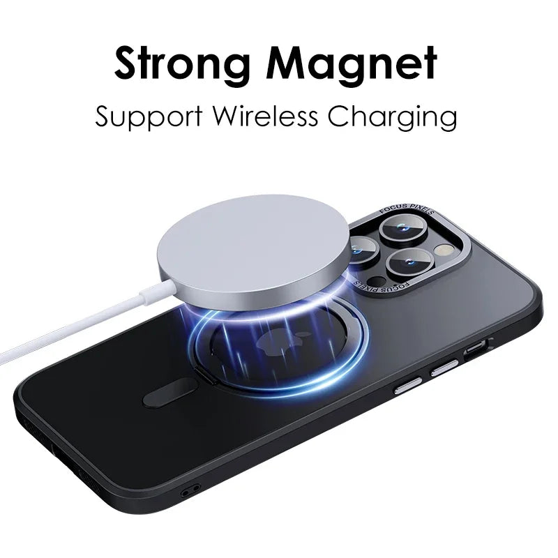 Luxury Magnetic 360° Rotating Stand iPhone Case - Frosted Transparent Cover with Ring Holder, Shockproof & Hands-Free Design | Case for iPhone