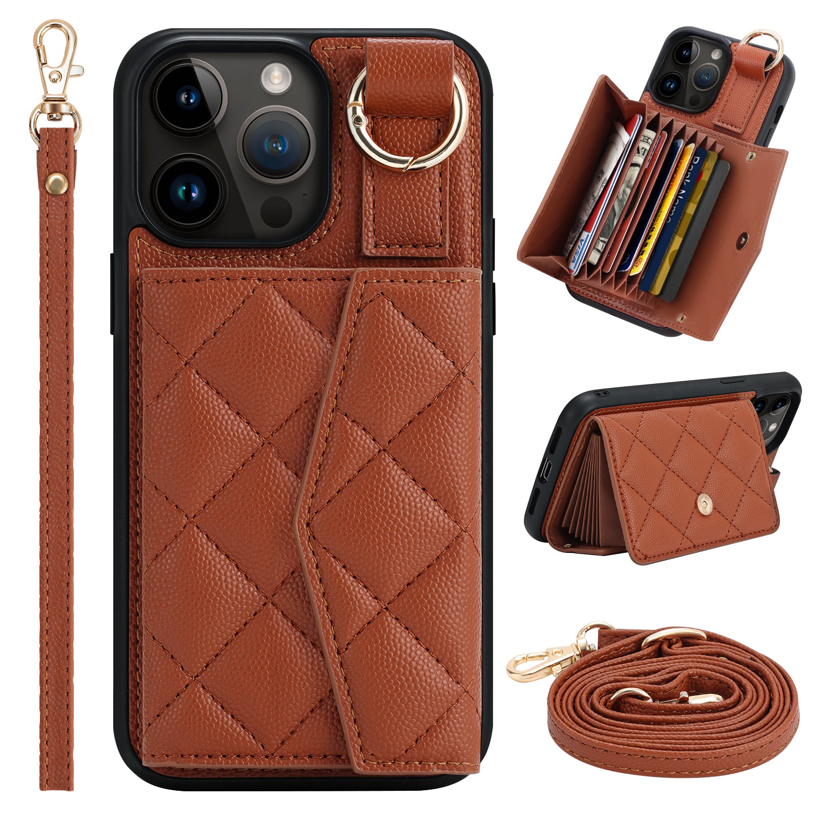 Luxury Crossbody Wallet Phone Case – Cute Flip Leather Cover, Card Holder, Necklace Strap, Kickstand, Shockproof Protection for iPhone