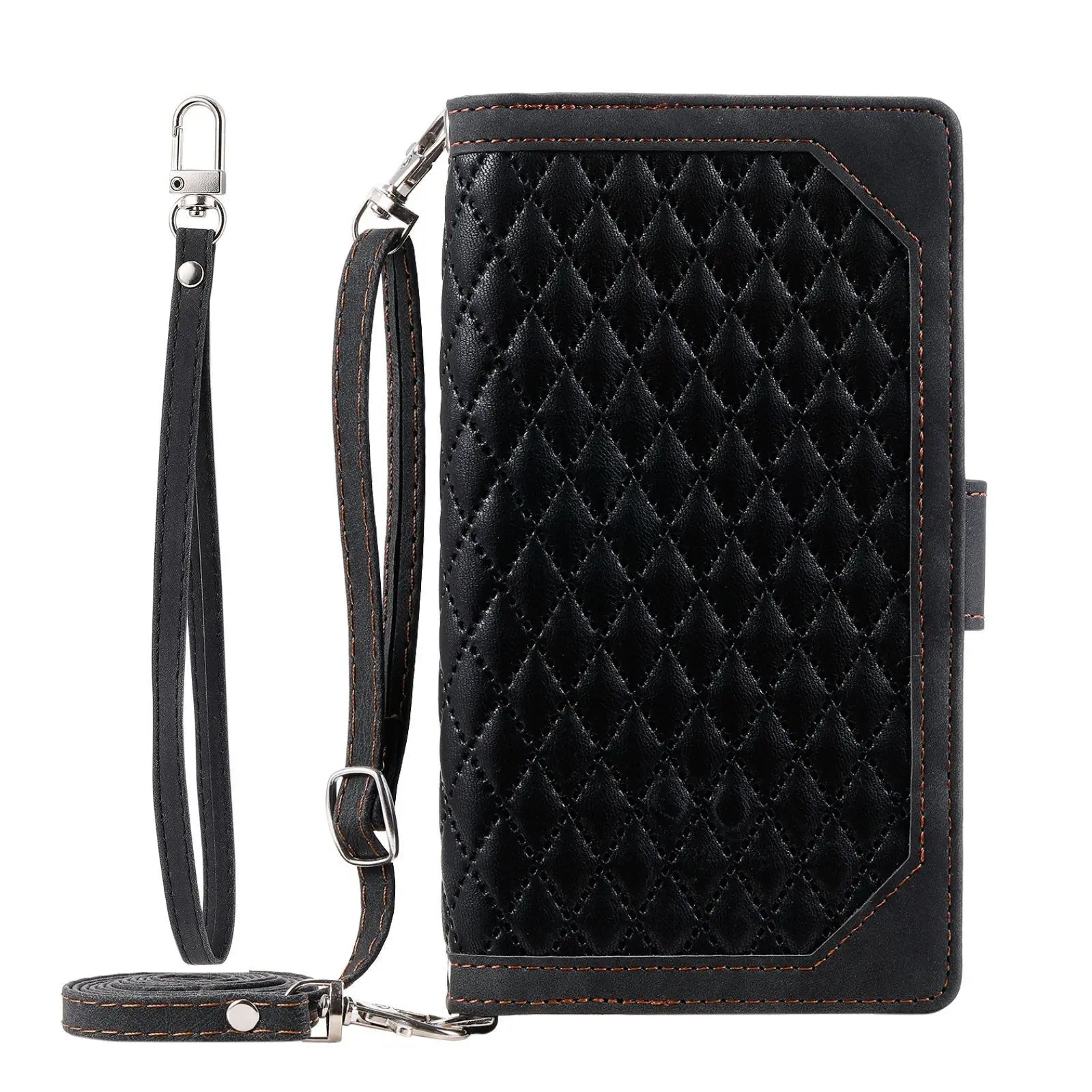 Luxury Flip Leather Wallet Phone Case – Long Lanyard, Zipper Closure, Card Holder, Magnetic Protection, and Premium Design for iPhone