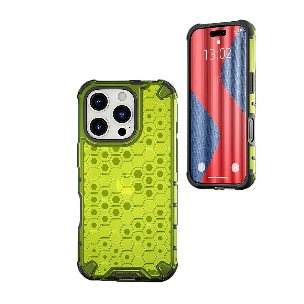 KEYSION Shockproof Armor Case – Soft Silicone + PC Transparent Honeycomb Back Cover for iPhone Models, Durable and Protective Design