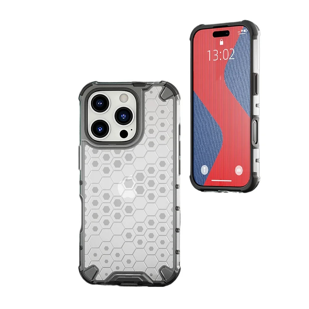 KEYSION Shockproof Armor Case – Soft Silicone + PC Transparent Honeycomb Back Cover for iPhone Models, Durable and Protective Design